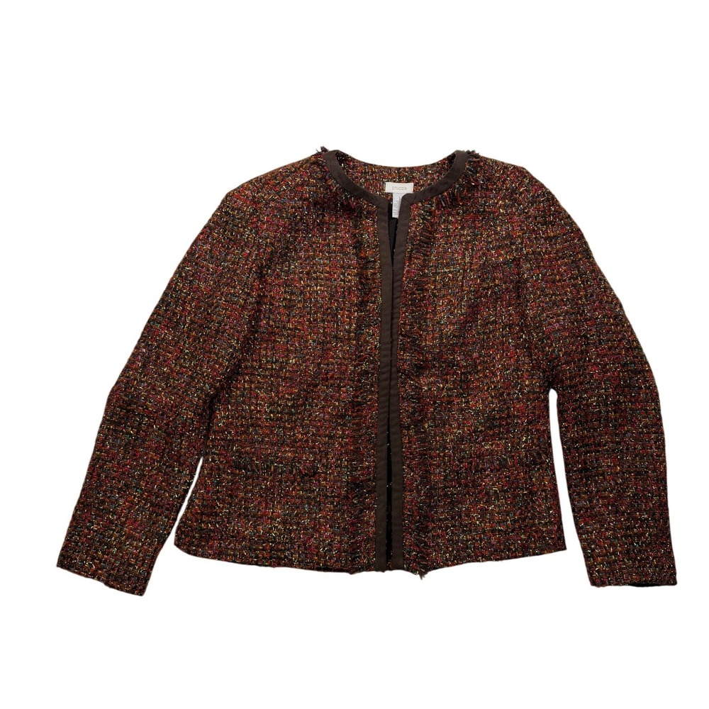 Chico's Size 1 M Multicolor Metallic Tweed Jacket Brown Gold Boucle